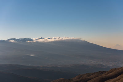 Scenic view of mountains against clear sky