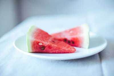 Close-up of fruit in plate