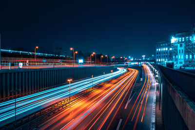 Light trails on road at night