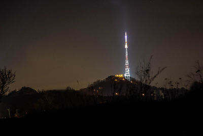 Communications tower at night