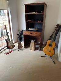 View of guitars at home