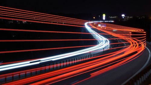 Light trails on road at night