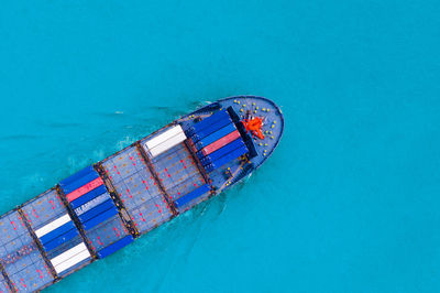 High angle view of ship on sea