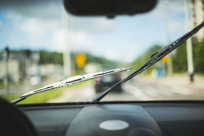 Close-up of raindrops on windshield