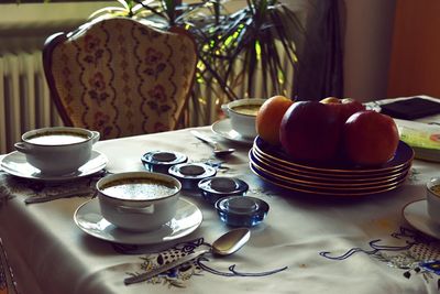 Close-up of breakfast on table