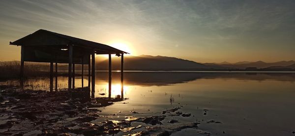 Scenic view of lake against sky during sunset