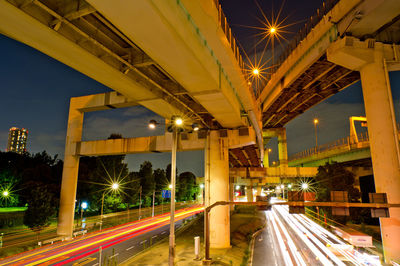 Light traces under the elevated highway