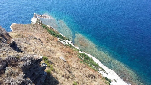 High angle view of rocky beach