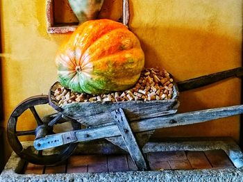 Close-up of pumpkin on wood