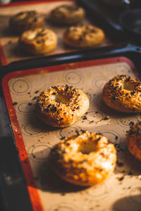 High angle view of cookies on table