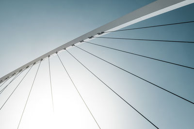 Low angle view of suspension bridge against clear sky