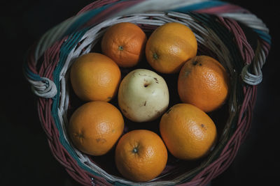 High angle view of fruits in basket