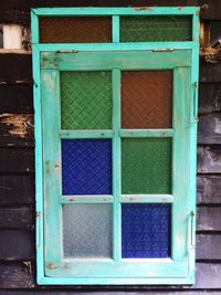 Blue window of building