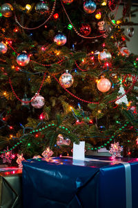 Close-up of christmas tree at night