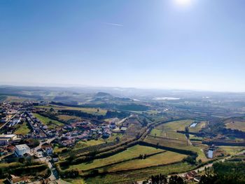 High angle view of townscape against clear sky