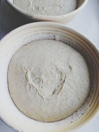 High angle view of bread in bowl on table