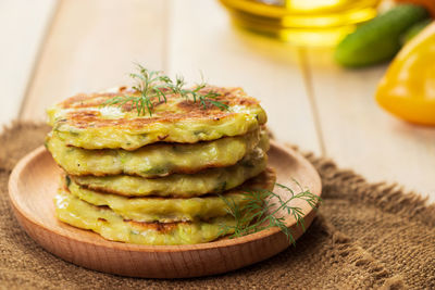 Close-up of food in plate on table