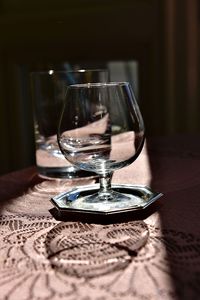 Close-up of wine glass on table