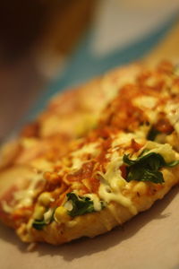 Close-up of pizza on table