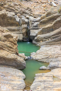 High angle view of rock formations in canal