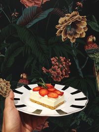 Cropped hand holding plate with cake