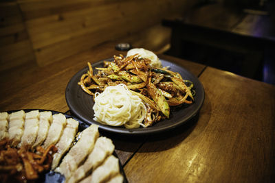 High angle view of food on table