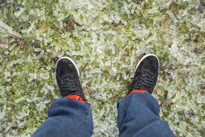 Low section of man standing on ground