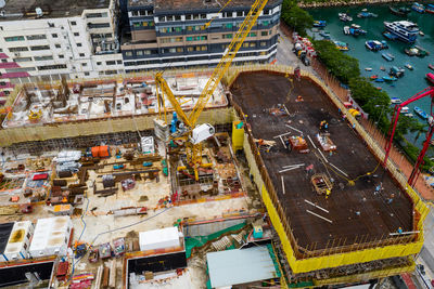 High angle view of buildings in city