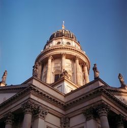 Low angle view of cathedral against clear sky in city