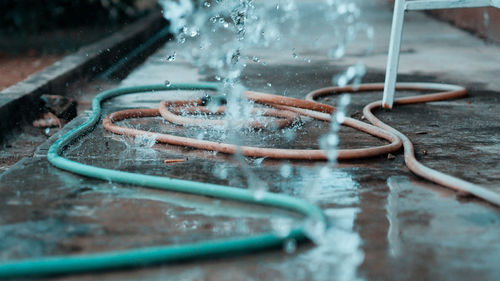 Close-up of water drops on pipe