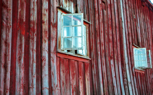 Low angle view of window of old building