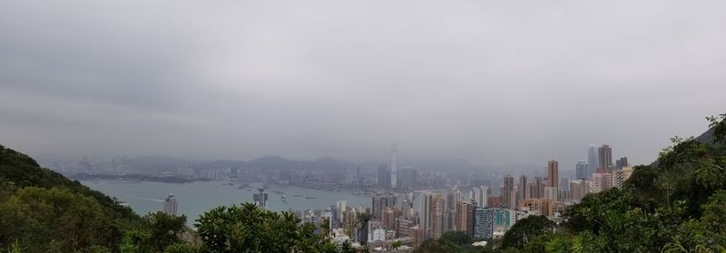 Panoramic view of buildings in city against sky