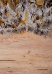 High angle view of fake fur on table