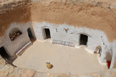 High angle view of courtyard at old house