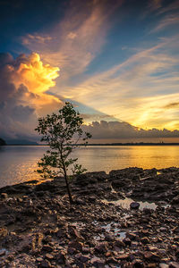 Scenic view of sea against sky at sunset