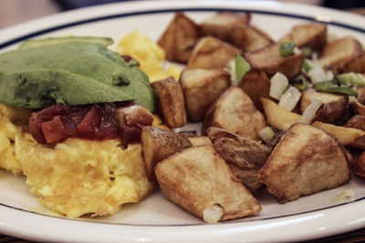 Close-up of breakfast served in plate