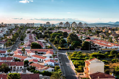 High angle view of cityscape against sky