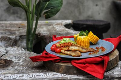 Close-up of food on table