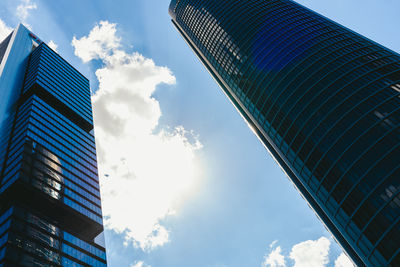 Low angle view of modern buildings against sky