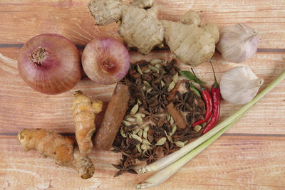 High angle view of vegetables on cutting board