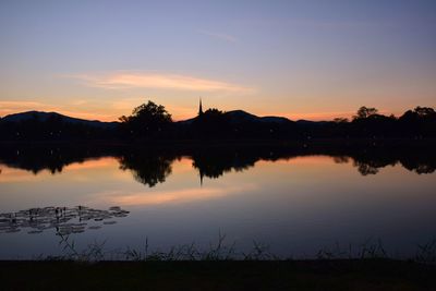 Scenic view of lake against sky during sunset