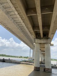 Low angle view of bridge over river in city