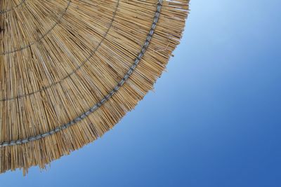 Low angle view of roof against clear blue sky