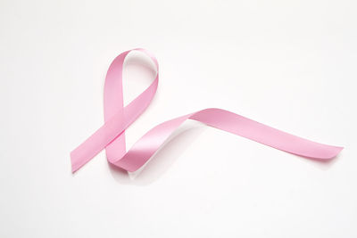 Breast cancer awareness ribbon over white background