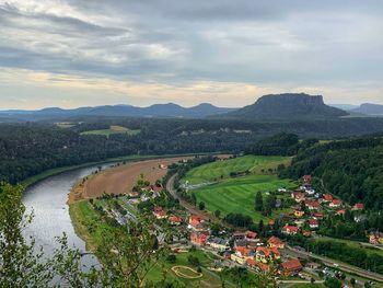 High angle view of landscape against sky