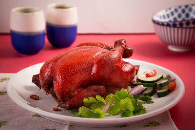 Close-up of food in plate on table