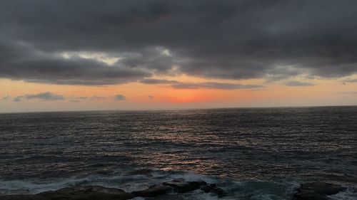 Scenic view of sea against sky at sunset