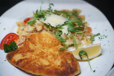 High angle view of breakfast served in plate