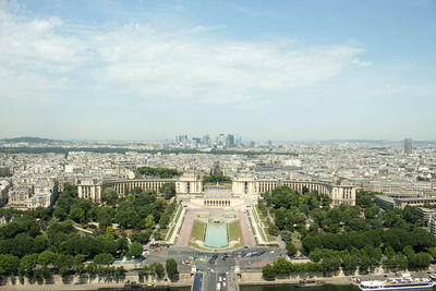 View of cityscape against cloudy sky