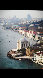 High angle view of river amidst buildings in city